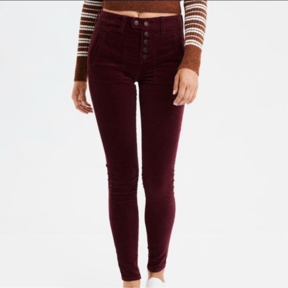 American Eagle Hi-Rise Corduroy Jegging Pants Maroon Red Size 24